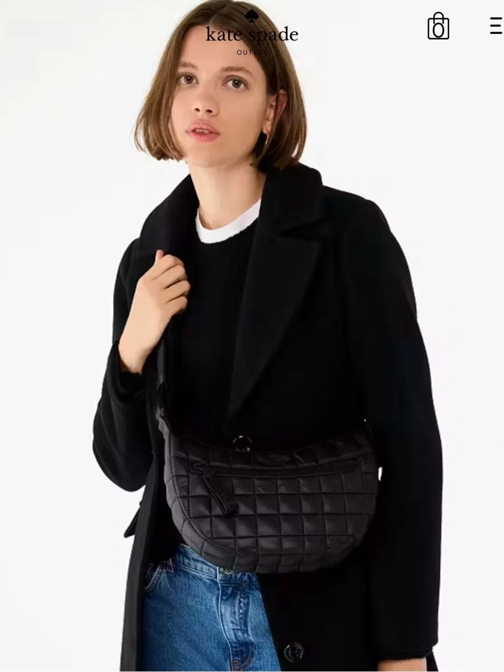 kate spade Black Quilted Crossbody Bag with Logo Zip Pull